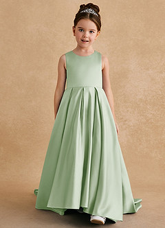 Azazie Sammy Flower Girl Dresses Dusty Sage A-Line Lace Matte Satin Dress image2