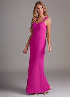 Azazie Denice Vestidos de damas de honor Vestido de Fucsia de Gasa de Corte Recto con Plisado image3