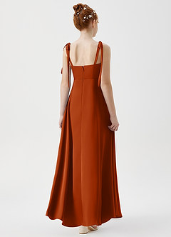 Azazie Rosey Junior Robe Trapèze en Satin extensible Encolure en Forme de Cœur Orange Brûlée image2