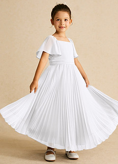 Azazie Bun Bun vestidos de niña de las flores Vestido de Blanco de Gasa de Corte En A con Plisado image1