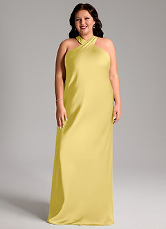 Azazie Doretta Bridesmaid Dresses Canary Mermaid Pleated Stretch Satin Dress image7