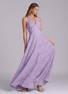 Azazie Tessie Brudtärnklänningar Klä av A-Linje i Blommig Utbrändhet Plisserad Lila image5