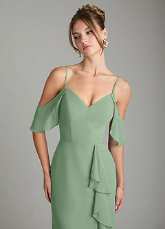 Azazie Alexys Bridesmaid Dresses Matcha Sheath Off the Shoulder Chiffon Dress image3