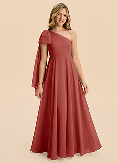 Azazie Averie Junior Terracotta A-Line Pleated Chiffon Dress image1