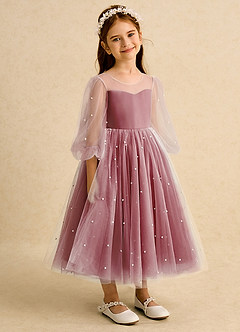 Azazie Trudy Sukienki dla dziewczynek sypiących kwiaty Suknia balowa Dekolt w kształcie serca Tiul Długość herbaty Sukienka image1