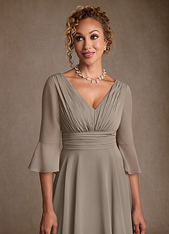 Azazie Eire Mother of the Bride Dresses Taupe A-Line Pleated Chiffon Dress image5