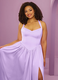Barbie ♥ Azazie Bridesmaid Dresses Lilac A-Line with Pockets Stretch Satin Dress image13