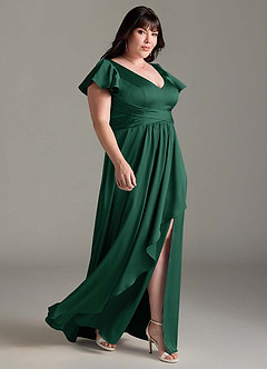 Azazie Omari Bridesmaid Dresses Dark Green A-Line Stretch Satin Dress image11