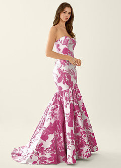 Jacinta Fuchsia Floral Jacquard wrap Mermaid Prom Dress image3