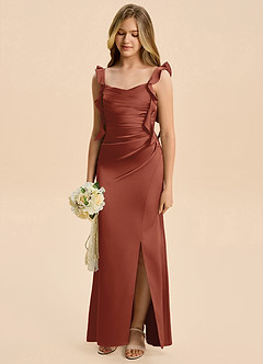 Azazie Jessamine Junior Auburn A-Line Ruched Stretch Satin Dress image6