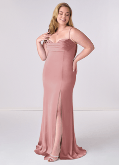 Barbie ♥ Azazie Bridesmaid Dresses Dusty Rose Mermaid Corset Stretch Satin Dress image9