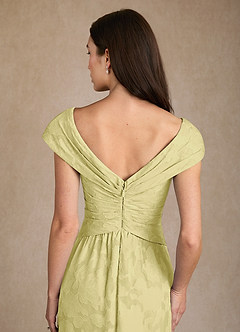 Azazie Myrtle Mother of the Bride Dresses Lemon Sorbet A-Line Pleated Floral Burnout Dress image6