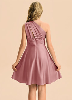 Azazie Charlize Junior Vestido Rosa Polvorienta de Satén Elástico de Corte en A con Plisado image2