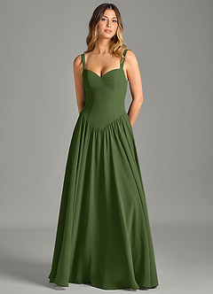 Azazie Evadina Robes de demoiselle d'honneur Robe Trapèze en Mousseline de soie Corset Olive image5