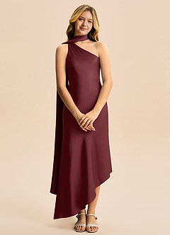 Azazie Briony Junior Etui Plissee Stretch-Satin Kleid Cabernetrot image7