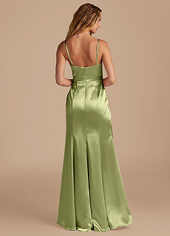 Azazie Marzia Bridesmaid Dresses Pistachio Mermaid Pleated Metallic Satin Dress image5