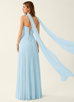 Clementine Sky Blue Chiffon 3D Flowers A-line Prom Dress image2