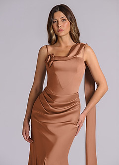 Azazie Inara Bridesmaid Dresses Bronzer Mermaid Pleated Stretch Satin Dress image7