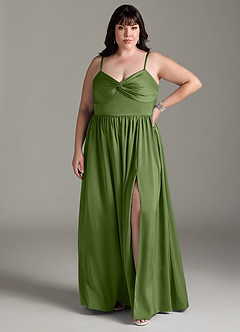 Azazie Zeya Brautjungfernkleider A-Linie Plissee Stretch-Satin Kleid Wacholder image9