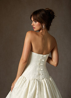 Azazie Gloria Wedding Dresses Antique White Ball-Gown Strapless Floral Jacquard Dress image7
