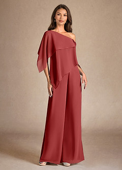 Azazie Halima Mother of the Bride Dresses Rust Jumpsuit/Pantsuit Side Slit Chiffon Dress image5