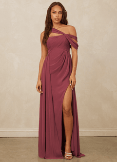 Christian Siriano Bridal for Azazie 1014 Bridesmaid Dresses Merlot A-Line Off the Shoulder Chiffon Dress image4