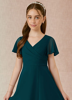 Azazie Induh Junior Pine A-Line Ruched Chiffon Dress image4