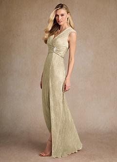 Azazie Salem Mother of the Bride Dresses Champagne Gold A-Line Pleated Metallic Mesh Dress image2