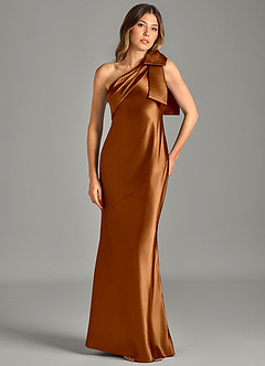 Azazie Yuanna 신부 들러리 드레스 인어 한쪽 어깨 메탈릭 새틴 바닥 길이 드레스 image4