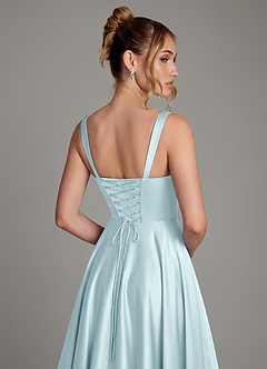 Azazie Azaria Bridesmaid Dresses Cloud Blue A-Line Corset Stretch Satin Dress image2