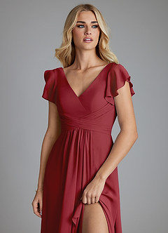 Azazie Omari Bridesmaid Dresses Pomegranate A-Line Chiffon Dress image5