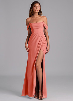 Azazie Johana Jurken voor bruidsmeisjes Converteerbaar Jurk van Chiffon met Zeemeermin Off the Shoulder Zalm Roze image1