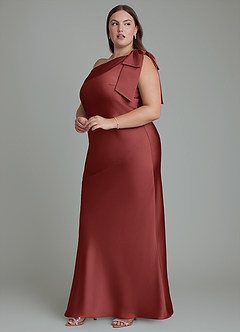 Azazie Yuanna Bridesmaid Dresses Terracotta Mermaid One Shoulder Stretch Satin Dress image13
