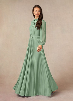 Azazie Adellah Mère de la mariée Robes Robe Trapèze en Mousseline de soie Plissée Matcha image2