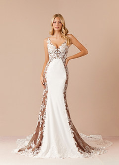 Azazie Estephanie Hochzeitskleider Meerjungfrau-Linie Pailletten Stretch-Krepp Kleid Diamantweiß Mokka image1