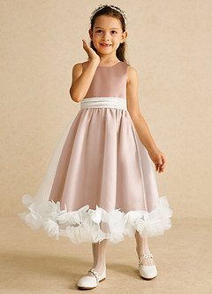 Azazie Stardust Flower Girl Dresses Champagne Rose A-Line Sleeveless Organza Dress image5