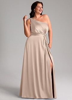 Azazie Brooke Bridesmaid Dresses English Rose A-Line One Shoulder Stretch Satin Dress image12