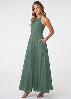 Azazie Melinda Final Sale Agave A-Line Pleated Chiffon Dress image3