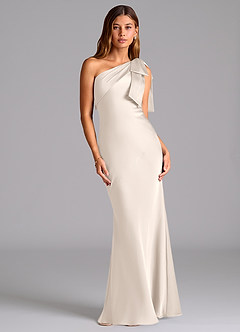 Azazie Yuanna Bridesmaid Dresses White Alabaster Mermaid One Shoulder Stretch Satin Dress image1