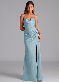 Azazie Claudelle Bridesmaid Dresses Moody Blue Mermaid Strapless Stretch Satin Dress image6