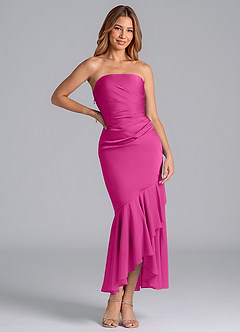 Azazie Danie Venta Final Vestido de Fucsia de Gasa de Corte Recto con Sin tirantes image3