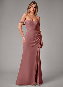 Azazie Haisley Robes de demoiselle d'honneur Robe Fourreau Convertible en Mousseline de soie Épaule décolletée Rose Du Désert image3