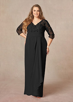 Azazie Joan Mother of the Bride Dresses Black Sheath V-Neck Lace Chiffon Dress image6