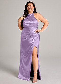 Azazie Jemma Bridesmaid Dresses Lilac Sheath Pleated Metallic Satin Dress image10