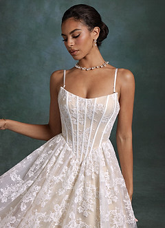 Azazie Brooklyn Wedding Dresses Diamond White Champagne Ball-Gown Strapless Lace Dress image8