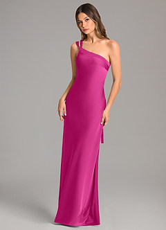 Azazie Monroe Bridesmaid Dresses Fuchsia Mermaid One Shoulder Stretch Satin Dress image3