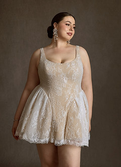 Azazie Dawn Wedding Dresses Diamond White Nude A-Line Lace Dress image15