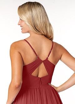 Azazie Dominic Bridesmaid Dresses Rust A-Line V-Neck Pleated Chiffon Dress image6