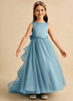 Azazie Lior Flower Girl Dresses Moody Blue Ball-Gown Pleated Tulle Dress image6