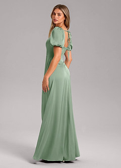 Azazie Fyona Brautjungfernkleider A-Linie Plissee Stretch-Satin Kleid Matcha image5